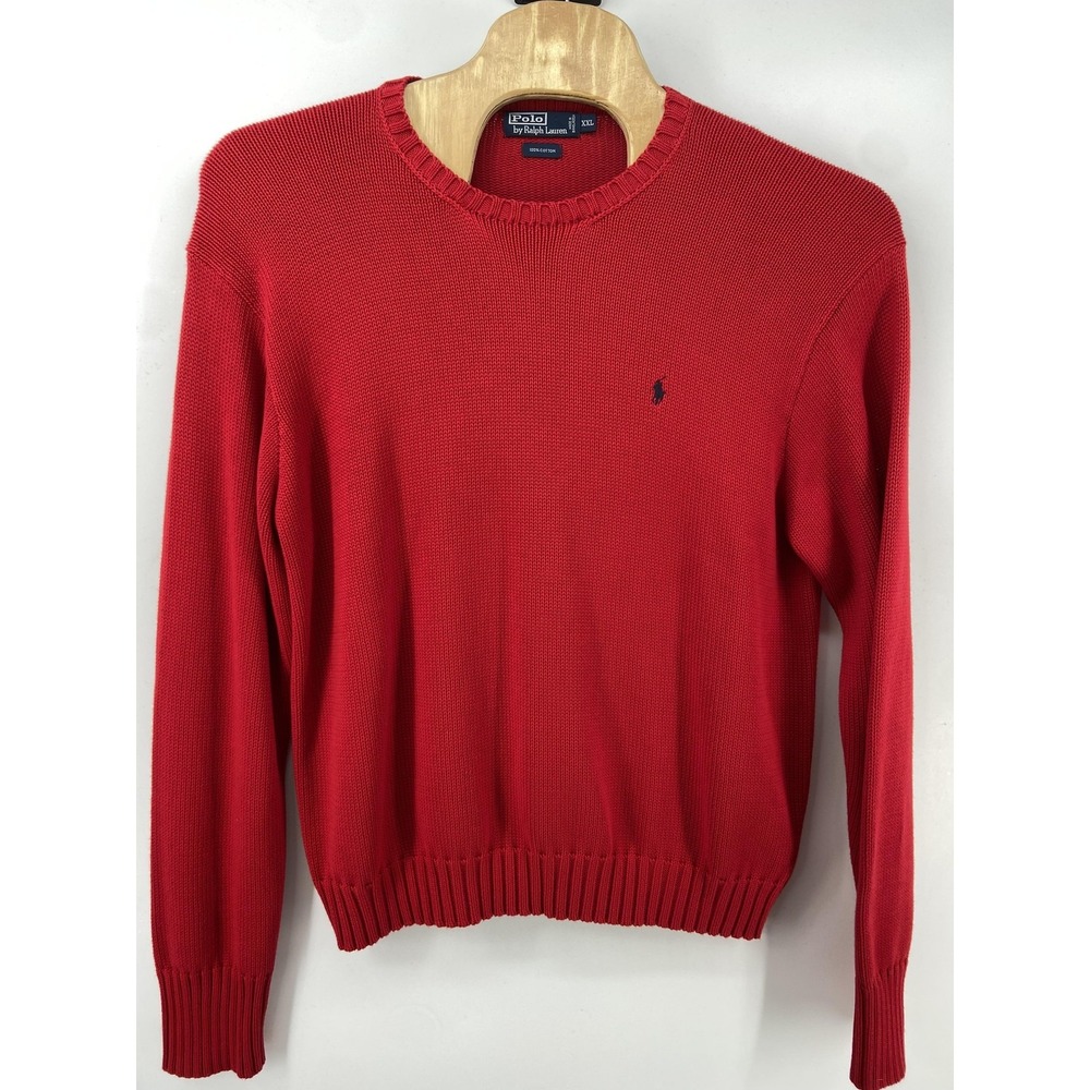 Polo By Ralph Lauren Sweater Men 2XL Red Cotton Crew Preppy Classic Chunky Pony